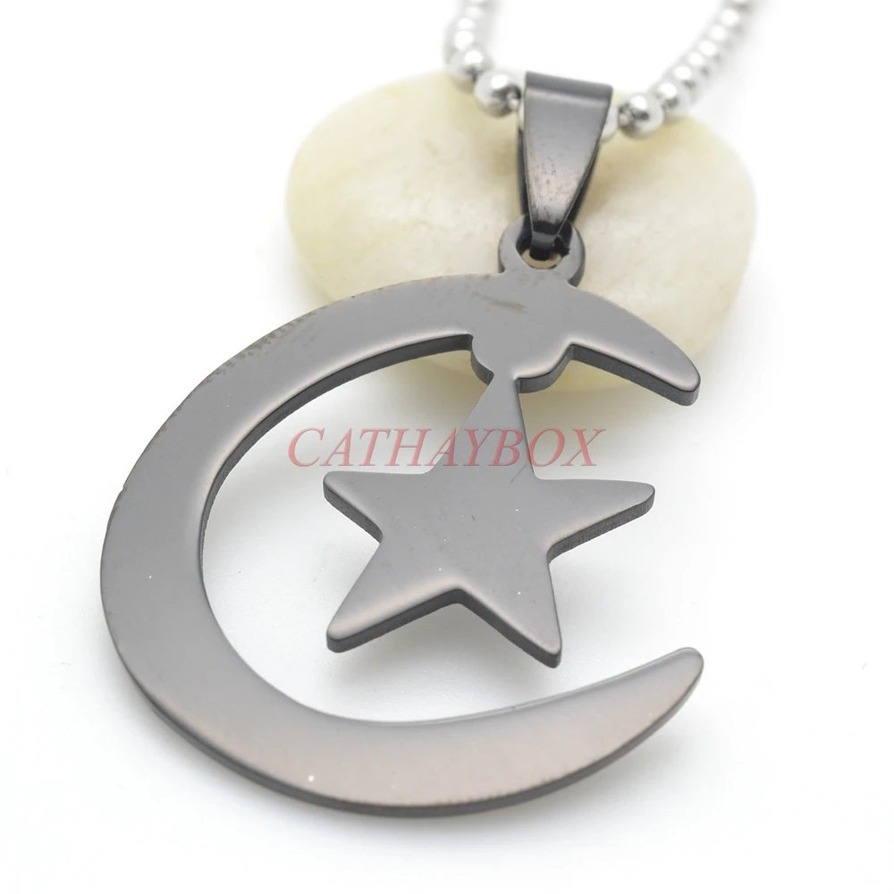 Black Stainless Steel Islamic Crescent Moon & Star Charm pendant Necklace For Muslim W/ Free Chain 60CM Long
Black Stainless Steel Islamic Crescent Moon & Star Charm pendant Necklace For Muslim W/ Free Chain 60CM Long