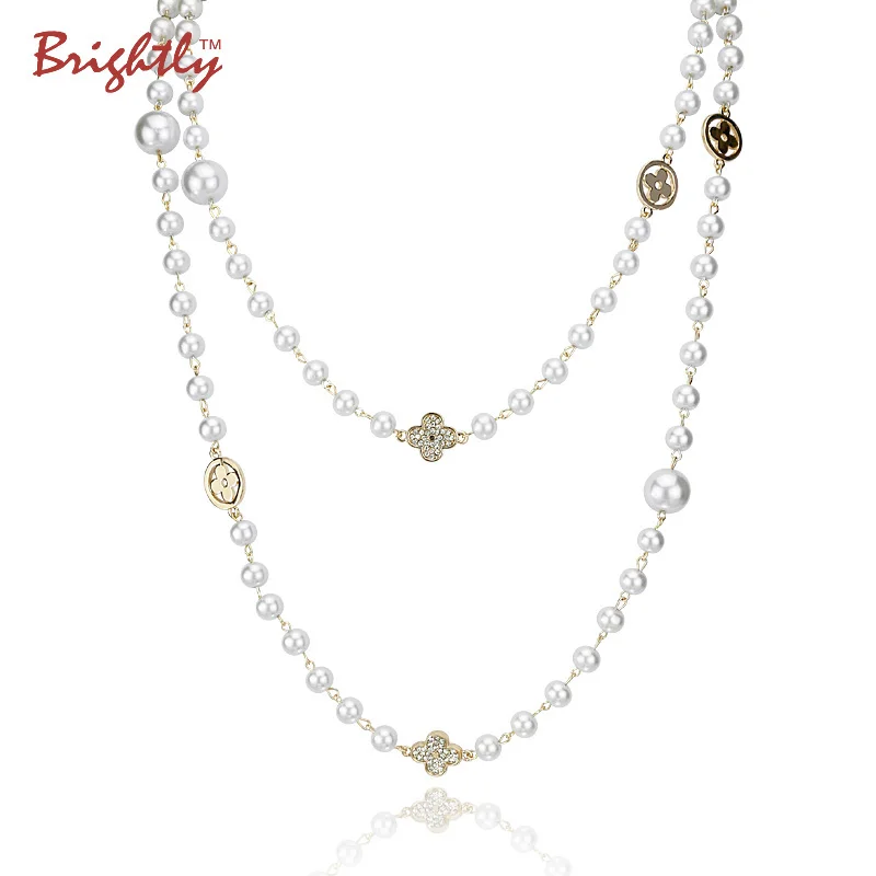 Brightly Simulated Pearl Necklaces Double layer Beads with Four Leaf Cloves Design Long Necklaces for Women Elegant Style
Brightly Simulated Pearl Necklaces Double layer Beads with Four Leaf Cloves Design Long Necklaces for Women Elegant Style