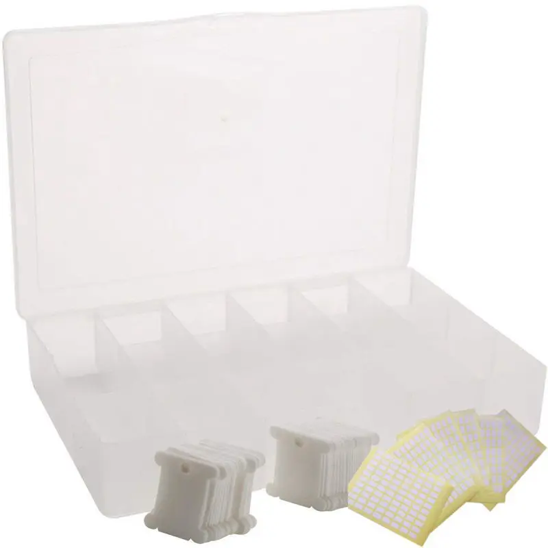 Hot Embroidery Floss Organizer Box - 17 Compartments with 100 Hard Plastic Floss Bobbins and 480 Floss Number Stickers. (Full
Hot Embroidery Floss Organizer Box - 17 Compartments with 100 Hard Plastic Floss Bobbins and 480 Floss Number Stickers. (Full