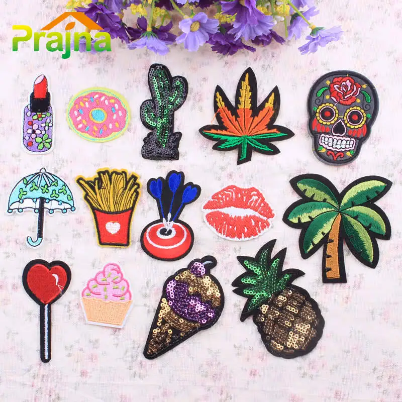 Image Custom 1PCS Lip Cactus Alien Skull Patch Badge Iron On Cartoon Patches Kids Fruit Cheap Embroidered Sewing Patches For Clothes