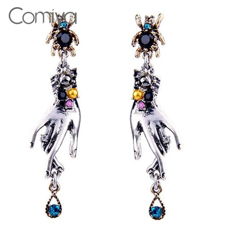 Comiya new arrival luxuries silver plated long earrings rhinestone mosaic boucle d'oreille femme earring online shopping india |