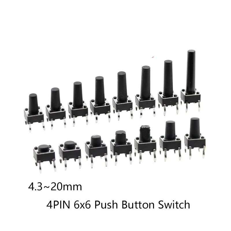 20pcs 4PIN DIP 6x6 Tactile Tact Push Button Switch Light Micro Touch Switch 6x6 Series 6x6x12/13/14/15/16/17/18/19/20mm
20pcs 4PIN DIP 6x6 Tactile Tact Push Button Switch Light Micro Touch Switch 6x6 Series 6x6x12/13/14/15/16/17/18/19/20mm