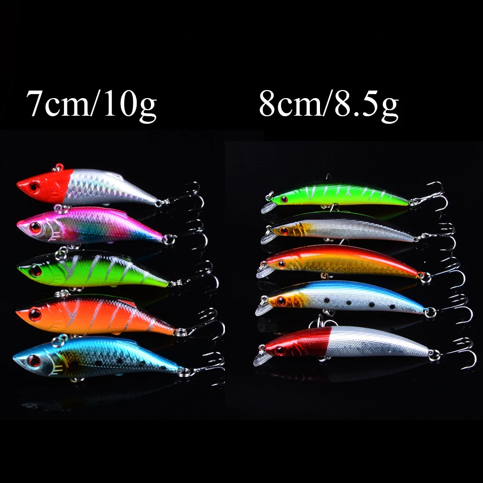 Hot Sale 10pcs Mixed 2 Models Isca Artificial VIB Fishing Lure Minnow Wobblers bass carp Fishing Tackle With 3D Eyes
Hot Sale 10pcs Mixed 2 Models Isca Artificial VIB Fishing Lure Minnow Wobblers bass carp Fishing Tackle With 3D Eyes