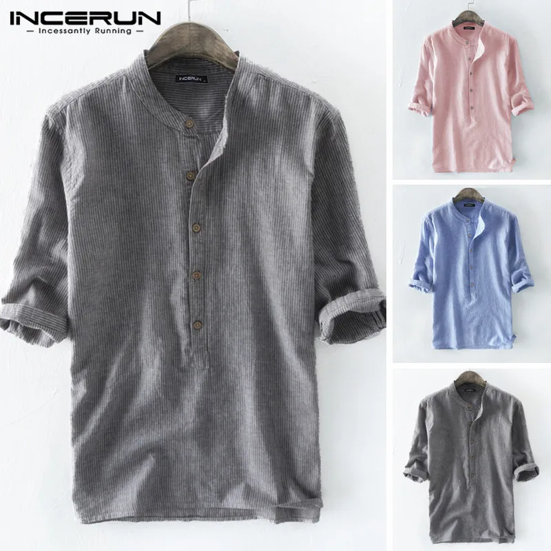 INCERUN Summer Men Stand Collar Pullover 2Seven-point Sleeves 2020 Shirt Solid Color Stripes Loose Literary Small Fresh Cotton
INCERUN Summer Men Stand Collar Pullover 2Seven-point Sleeves 2020 Shirt Solid Color Stripes Loose Literary Small Fresh Cotton