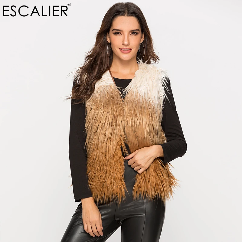 ESCALIER Women Faux Fur Vest 2018 Fashion Gradient Fur sleeveless Casual Covered Button Winter Coat For Female Outerwear
ESCALIER Women Faux Fur Vest 2018 Fashion Gradient Fur sleeveless Casual Covered Button Winter Coat For Female Outerwear