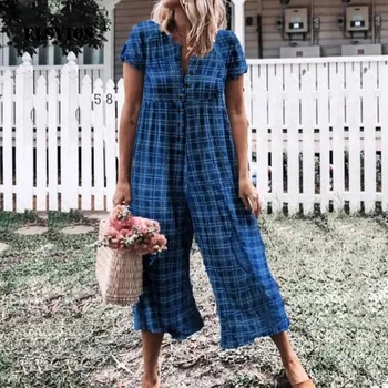 ELSVIOS Elegant V-neck Button Jumpsuit Women Summer Print Short Sleeve Jumpsuit Casual Linen Loose Wide Leg Trouser Beach Romper
ELSVIOS Elegant V-neck Button Jumpsuit Women Summer Print Short Sleeve Jumpsuit Casual Linen Loose Wide Leg Trouser Beach Romper