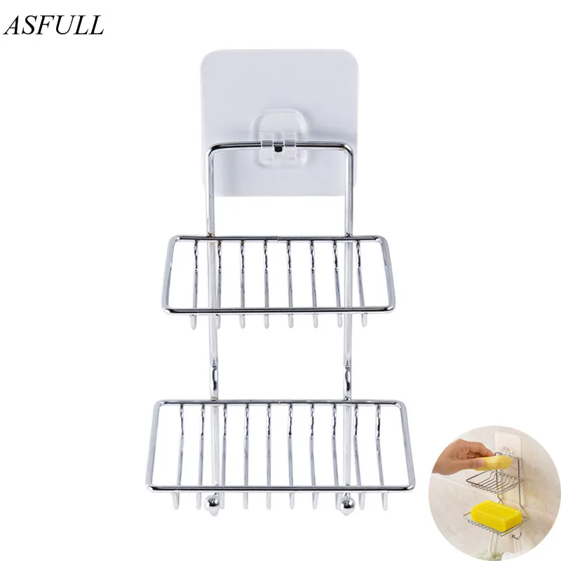 ASFULL Brand Creative Double layer Stainless Steel Soap Stand Wall hanging Suction cup style Soap dish Organizer Bathroom Shelf
ASFULL Brand Creative Double layer Stainless Steel Soap Stand Wall hanging Suction cup style Soap dish Organizer Bathroom Shelf
