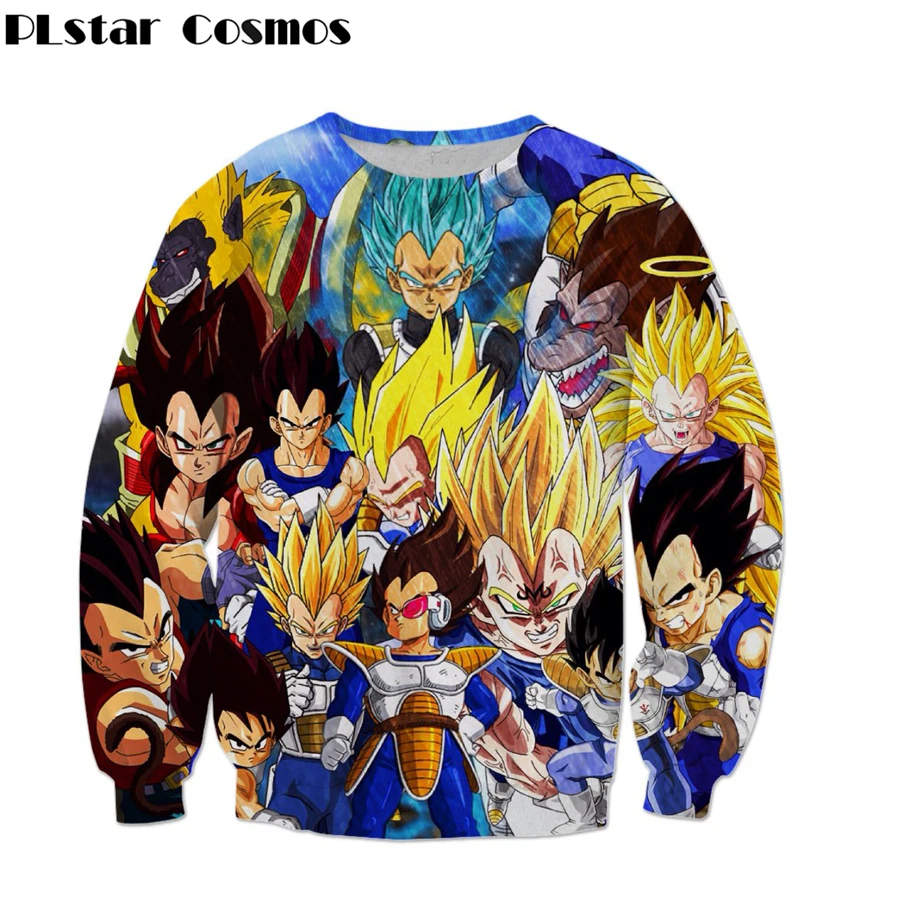 

PLstar Cosmos Classic anime Dragon Ball Z Super Saiyan Sweatshirts Men Women Anime Handsome Vegeta 3D print Crewneck Pullovers