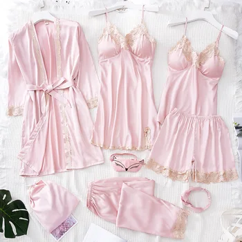 Pajama Women's 8 Pieces Pink Robe Pajamas Sets Satin Silk Sexy Lingerie Pijamas Homewear Sleepwear Pyjamas Set Pajamas For Women
Pajama Women's 8 Pieces Pink Robe Pajamas Sets Satin Silk Sexy Lingerie Pijamas Homewear Sleepwear Pyjamas Set Pajamas For Women