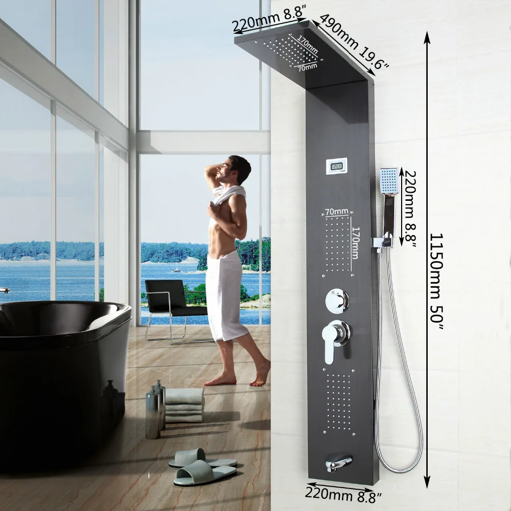 Description Picture 2 of itemYANKSMART Bathroom Stainless Steel Shower Column Wall Mounted Pannel +Handshower+Tub Spout+Massage System Shower Screen