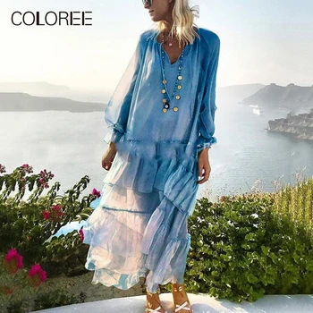COLOREE Vacation Beach Long Dress 2019 Summer Ruffles Patchwork V-Neck Long Sleeve Come With Sling Loose Dress
COLOREE Vacation Beach Long Dress 2019 Summer Ruffles Patchwork V-Neck Long Sleeve Come With Sling Loose Dress