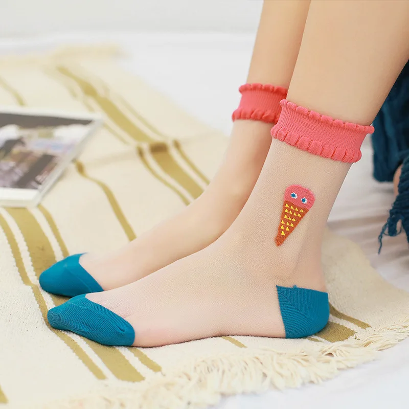 Lovely Socks Ins Style Women Nylon Food Print Lace Sox Transparent Thin Color Patchwork Cartoon Mid Socks Female Trend
Lovely Socks Ins Style Women Nylon Food Print Lace Sox Transparent Thin Color Patchwork Cartoon Mid Socks Female Trend