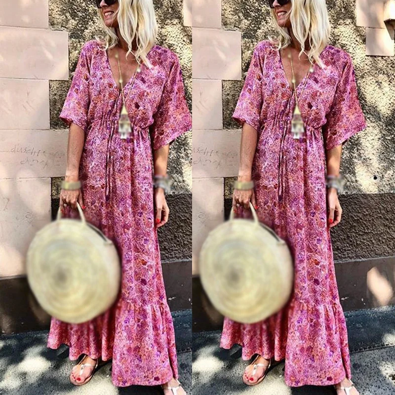 Ladies Dress Women Beach Summer Ankle Length Sundress Fashion Party V Neck Vacation Maxi Boho Long Floral Print
Ladies Dress Women Beach Summer Ankle Length Sundress Fashion Party V Neck Vacation Maxi Boho Long Floral Print
