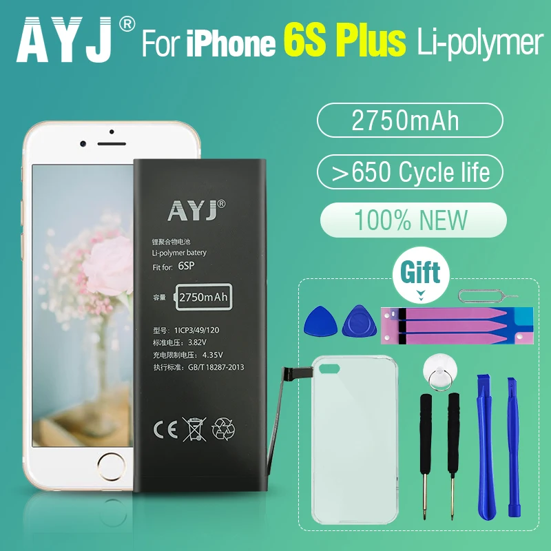 AYJ 100% New Battery For iPhone 6S Plus 6splus Replacement Real High Capacity 2750 mAh with Free Tools Kit Battery Tape Cover
AYJ 100% New Battery For iPhone 6S Plus 6splus Replacement Real High Capacity 2750 mAh with Free Tools Kit Battery Tape Cover