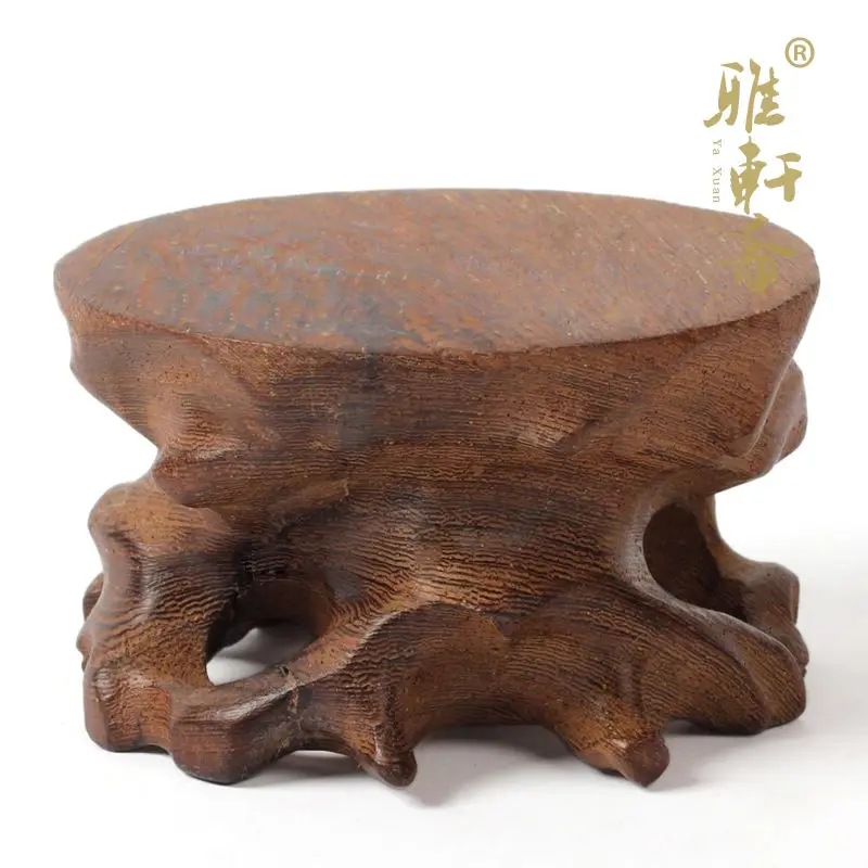 

Ya Xuanzhai jade carved stone base rosewood handicrafts teapot base wooden circular single high base