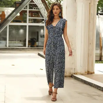 Women V-Neck Short Sleeve Floral Jumpsuit High Waist Wide Leg Summer Casual Slim Daily Ankle Length Rompers
Women V-Neck Short Sleeve Floral Jumpsuit High Waist Wide Leg Summer Casual Slim Daily Ankle Length Rompers