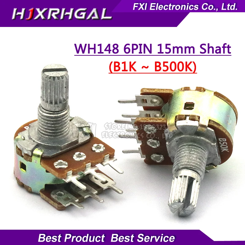 

30pcs WH148 B1K B2K B5K B10K B20K B50K B100K B500K 6Pin Shaft Amplifier Dual Stereo Potentiometer 1K 2K 5K 10K 50K 100K 500K