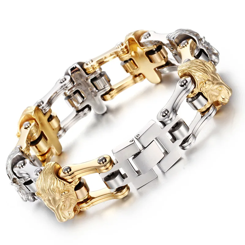 Gold and silver color Men 's Stainless Steel Bracelet Men' s Lion 's Head Bracelet Alternative Bicycle Bracelet
Gold and silver color Men 's Stainless Steel Bracelet Men' s Lion 's Head Bracelet Alternative Bicycle Bracelet