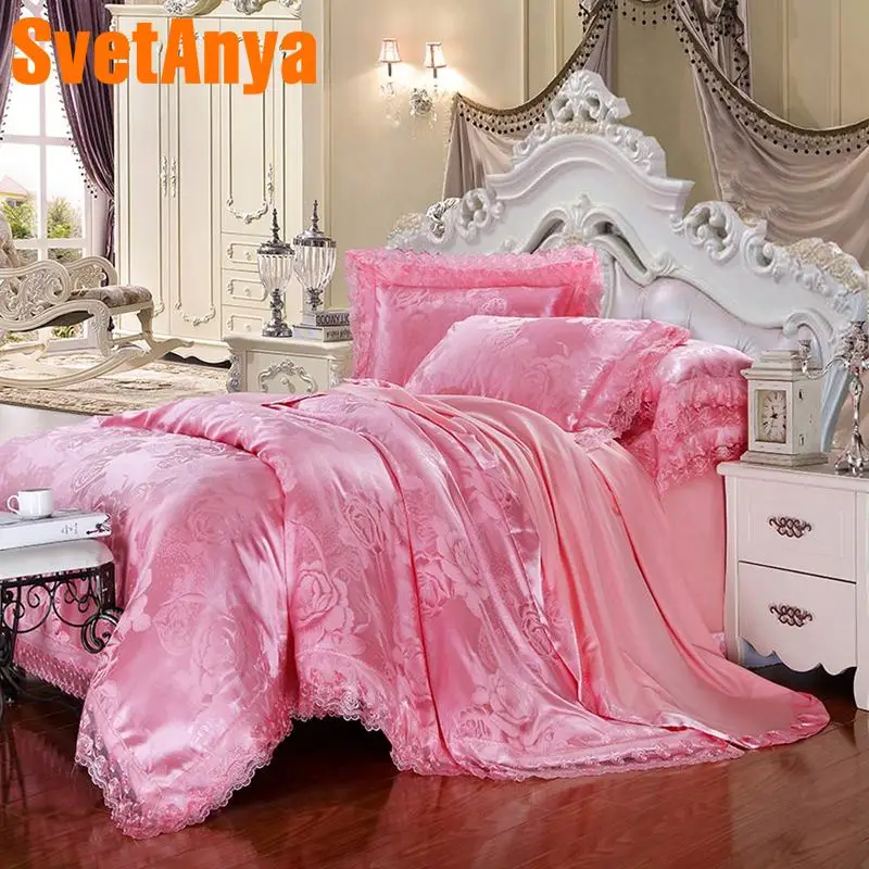 Svetanya pink Linens 6in1 4in1 jacquard Lace Bedding Set double Queen king size
Svetanya pink Linens 6in1 4in1 jacquard Lace Bedding Set double Queen king size