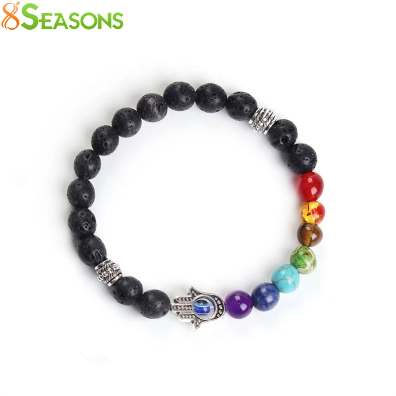 8SEASONS Chakra Lava Beaded Healing Bracelet Multicolor Hand eye of evil Elastic 24cm(9 4/8") long, 1 Piece
8SEASONS Chakra Lava Beaded Healing Bracelet Multicolor Hand eye of evil Elastic 24cm(9 4/8") long, 1 Piece