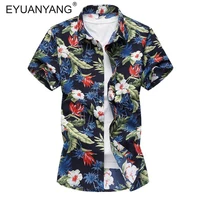 EYUANYANG Shirt Men Clothing Short Sleeve Mens Dress Shirts Camisa Masculina Summer Hawaii Casual Male Flower Print Shirt 7XL image