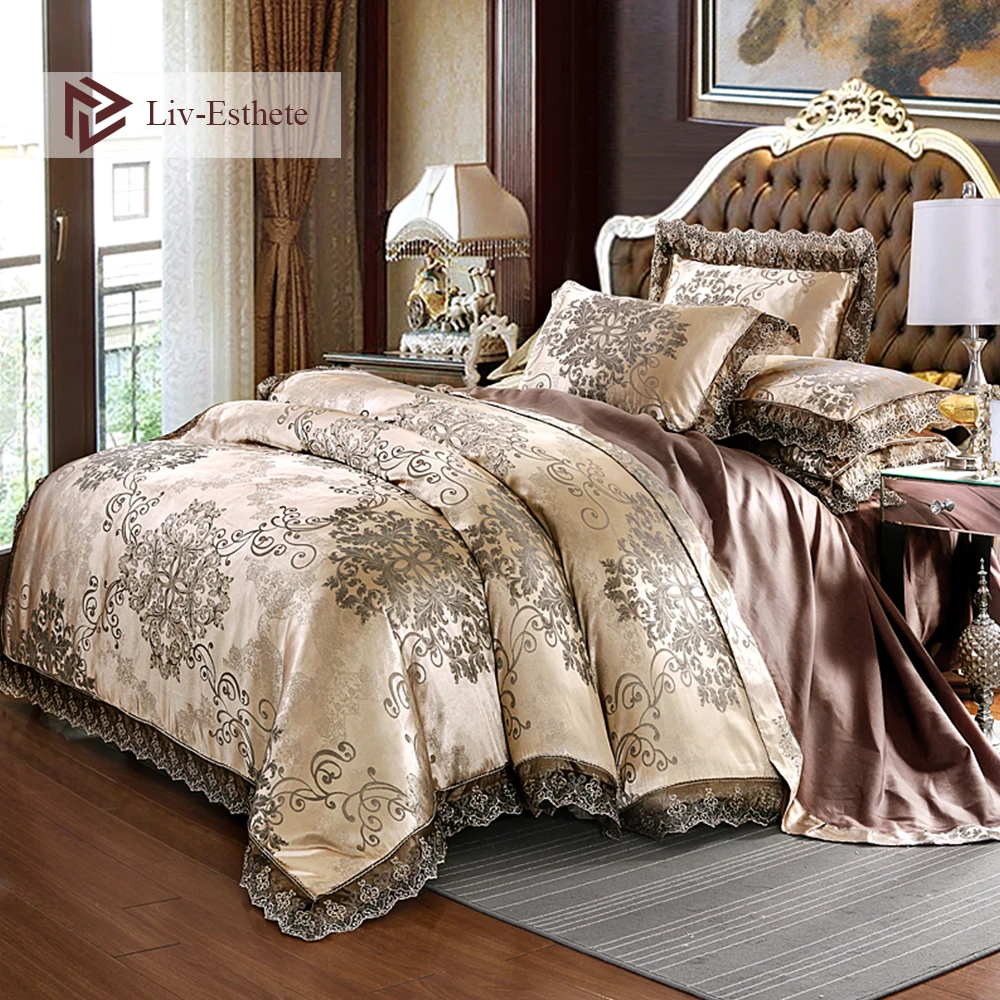 Liv-Esthete European Luxury Satin Jacquard Bedding Set Lace Side Duvet Cover Brown Flat Sheet Queen King Bed Linen For Adult
Liv-Esthete European Luxury Satin Jacquard Bedding Set Lace Side Duvet Cover Brown Flat Sheet Queen King Bed Linen For Adult