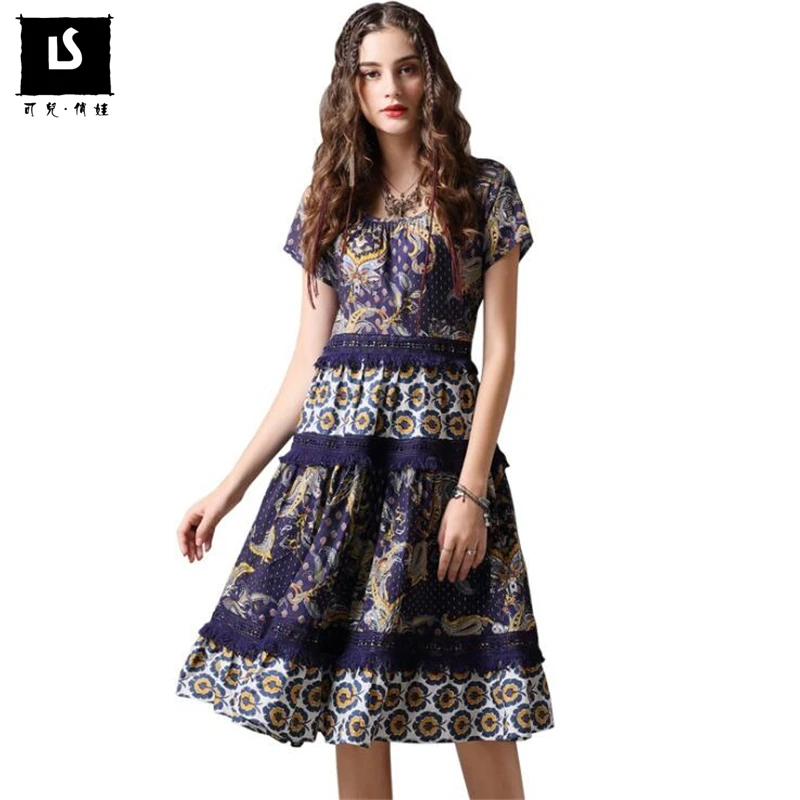Women Summer Ethnic style Dress Vintage Casual Elegant Vogue Print Party Work Office Dress Retro Lace tassel stitching Vestidos
Women Summer Ethnic style Dress Vintage Casual Elegant Vogue Print Party Work Office Dress Retro Lace tassel stitching Vestidos