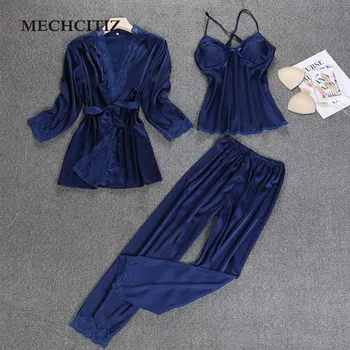 MECHCITIZ 2018 New Satin Pajamas Set for Women Elegant 3 Pieces Sleepwear Female Sexy Lace Silk Coat+Vest+Pants Pijamas Set
MECHCITIZ 2018 New Satin Pajamas Set for Women Elegant 3 Pieces Sleepwear Female Sexy Lace Silk Coat+Vest+Pants Pijamas Set