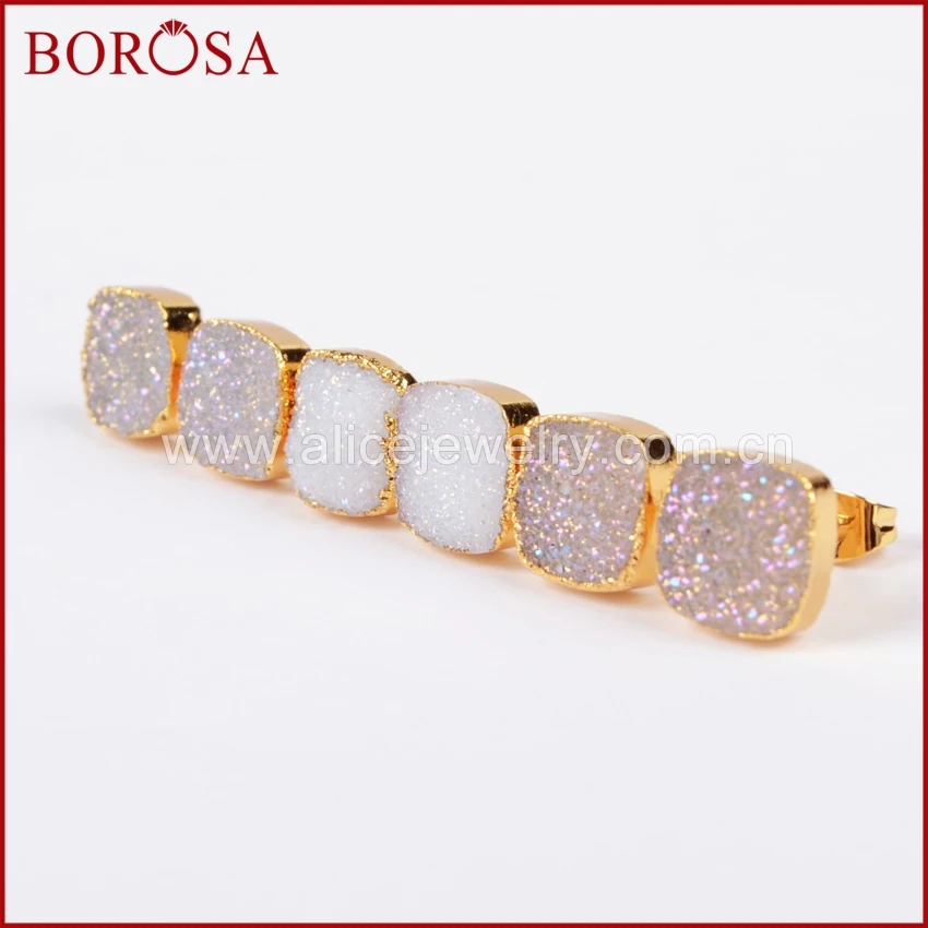 BOROSA 10mm Gold Color Square Natural Stone Titanium AB Druzy Stud Earrings Drusy Stone Geode Earrings for Women G0679
BOROSA 10mm Gold Color Square Natural Stone Titanium AB Druzy Stud Earrings Drusy Stone Geode Earrings for Women G0679