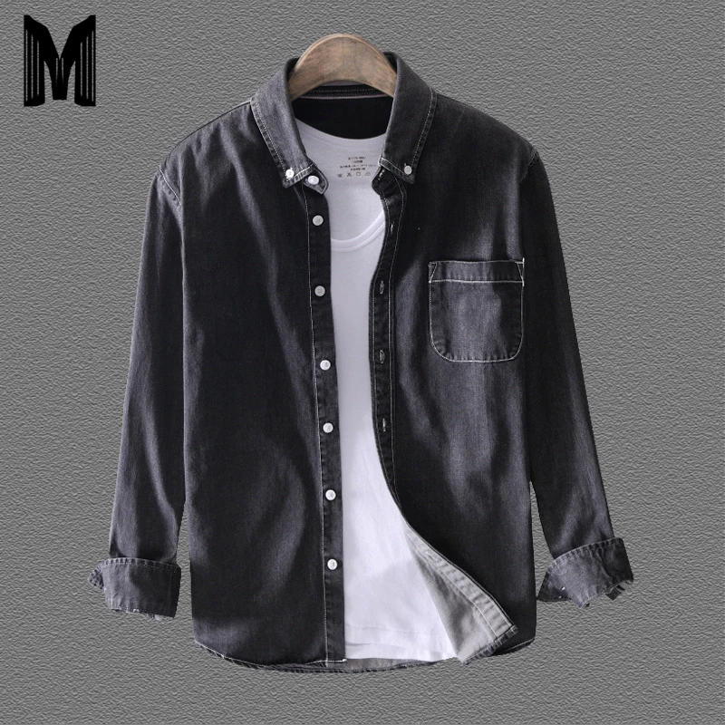 Fashion Mens Denim Shirt Long Sleeve 100%Cotton Jeans Cardigan Casual Slim Fit Shirts Men Single Pocket Tops Clothing Y1712
Fashion Mens Denim Shirt Long Sleeve 100%Cotton Jeans Cardigan Casual Slim Fit Shirts Men Single Pocket Tops Clothing Y1712