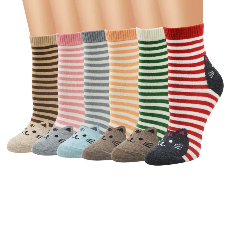 

3 Pairs Fashion Cartoon Socks Women Cat Footprints 3D Animals Style Striped Warm Cotton Sock Lady Floor Meias Sock Female Socks