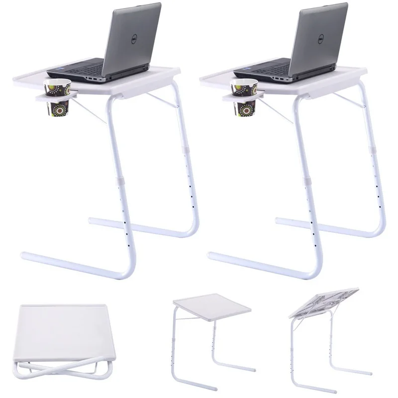 2 Pieces Height Adjustable Laptop Desk Tray White Foldable