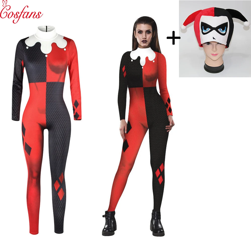 New harley quinn costume women adult sexy superhero Clown cosplay Spandex full bodysuit party Halloween costumes for women hat
New harley quinn costume women adult sexy superhero Clown cosplay Spandex full bodysuit party Halloween costumes for women hat