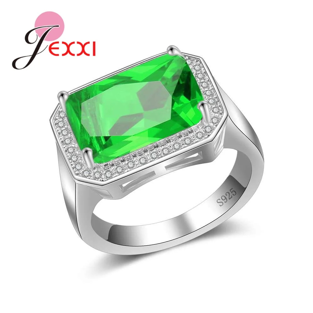 Shiny Square Green Rings For Women Girls Pretty Good Party Gifts 925 Sterling Silver Cubic Zirconia Top Quality Products | Украшения и