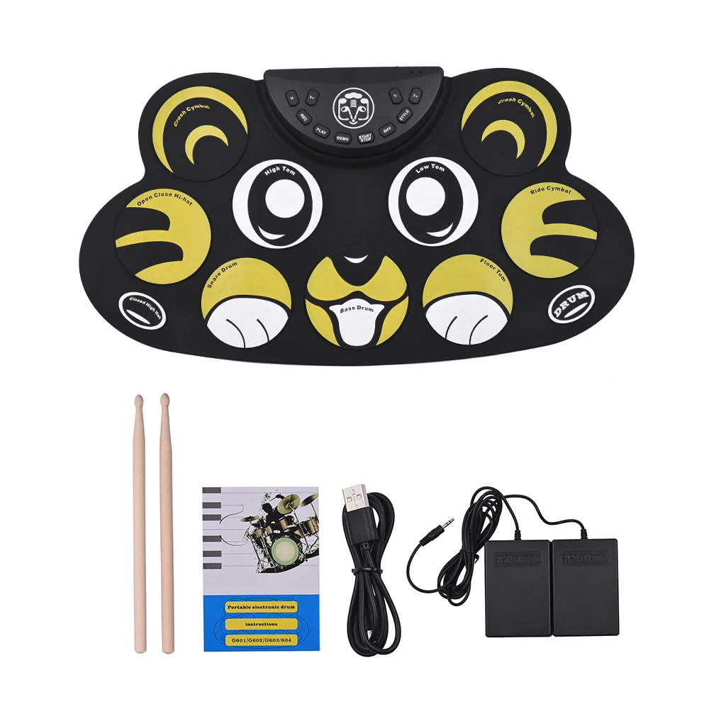Electronic Drum Roll Up Drum Set Kit Silicon Cartoon Children Kids Drum Set with Drumsticks Foot Pedals USB Cable
Electronic Drum Roll Up Drum Set Kit Silicon Cartoon Children Kids Drum Set with Drumsticks Foot Pedals USB Cable