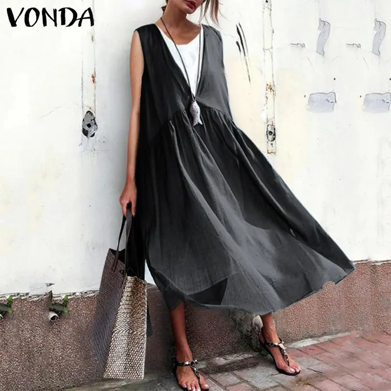 VONDA Women Summer Dress 2019 Sleeveless Sundress Sexy V-Neck Tank Dress Party Casual Loose Mid-Calf Vest Vestido Plus Size
VONDA Women Summer Dress 2019 Sleeveless Sundress Sexy V-Neck Tank Dress Party Casual Loose Mid-Calf Vest Vestido Plus Size