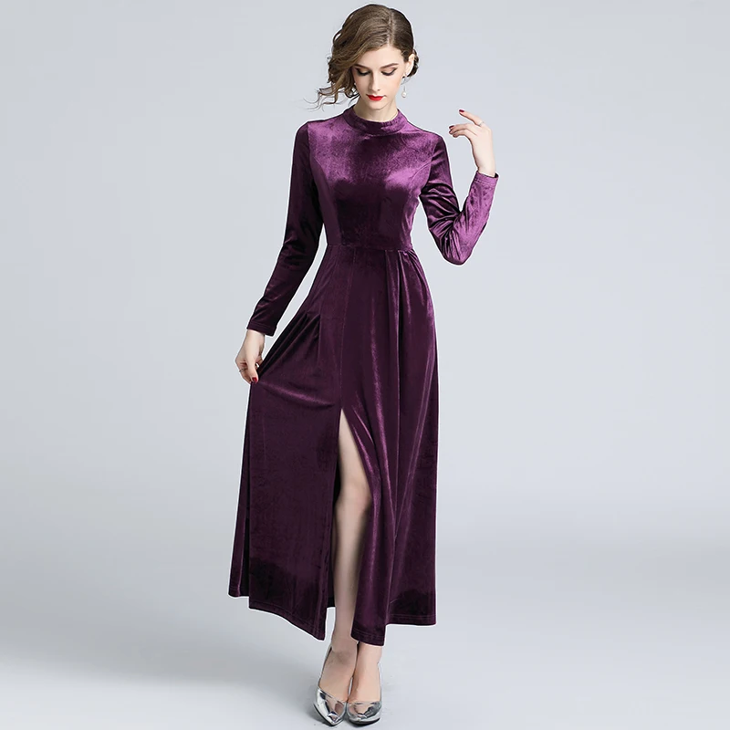 New Vintage Women Long High Waist Slim Velvet Split Dress Dresses Purple Qi Yards 3516
New Vintage Women Long High Waist Slim Velvet Split Dress Dresses Purple Qi Yards 3516