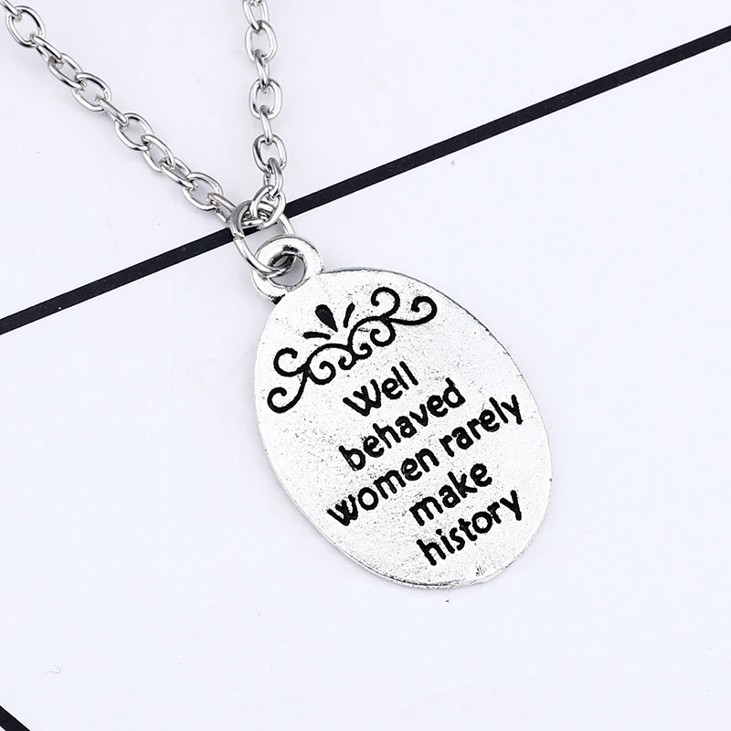 Engraving-Crown-Flowers-Choker-Necklaces-Well-Behaved-Women-Rarely-Make-History-Charm-Pendant-Vintage-Silver-Round (2)