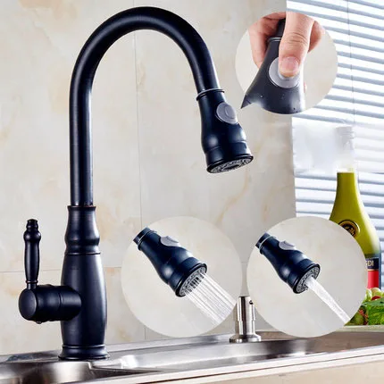 

Kitchen Sink Faucet Swivel Romovable Faucet Black Panited Pull Out Water Saver Mixer Tap Modern Faucets Torneira Parede