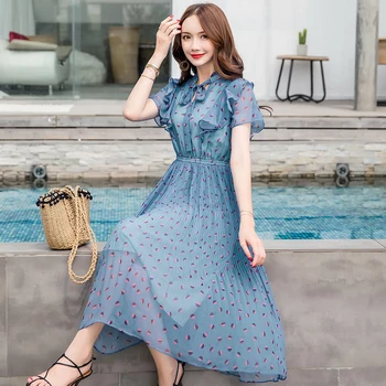 2019 summer Women's Chiffon Polka dot pleated Dresses Bohemia Ruffle A-line short sleeve large Loose fashion Party Dresses ZX110
2019 summer Women's Chiffon Polka dot pleated Dresses Bohemia Ruffle A-line short sleeve large Loose fashion Party Dresses ZX110