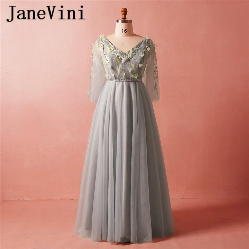 JaneVini 2018 Elegant Long Evening Dresses With Sleeves V Neck 3D Flowers Embroidery Tulle Mother of the Bride Dresses Plus Size
JaneVini 2018 Elegant Long Evening Dresses With Sleeves V Neck 3D Flowers Embroidery Tulle Mother of the Bride Dresses Plus Size