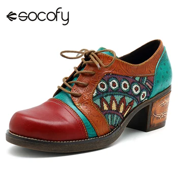 Socofy Bohemian Patchwork Ankle Pumps Women Shoes Classic Vintage Genuine Leather Shoes Spring Lace Up Plus Size Block Heels New
Socofy Bohemian Patchwork Ankle Pumps Women Shoes Classic Vintage Genuine Leather Shoes Spring Lace Up Plus Size Block Heels New