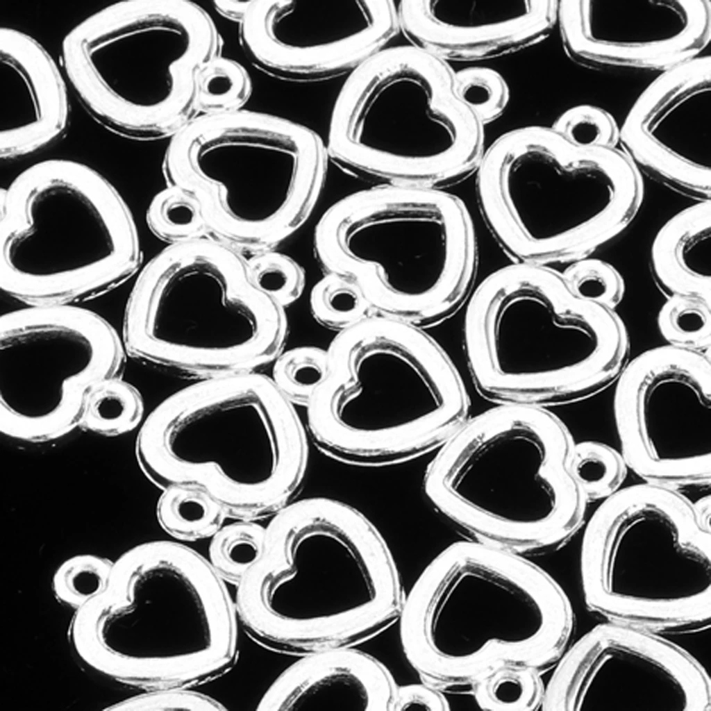 100 Pieces Bulk Hollow Out Mini Heart 12x10mm Charms DIY Crafts Earring Dangle Findings DIY Project Crafts