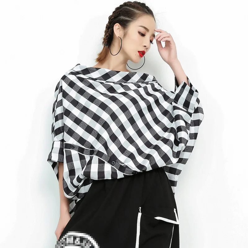 LANMREM 2020 Summer Women's New Slahs Neck Lattice Shirt Loose Large Size Personality Irregular Half Sleeve Blouse Tops YG672
LANMREM 2020 Summer Women's New Slahs Neck Lattice Shirt Loose Large Size Personality Irregular Half Sleeve Blouse Tops YG672