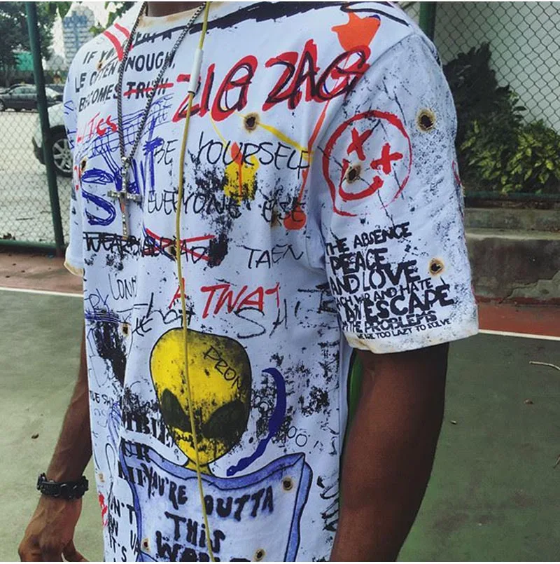 Mens Short Sleeve T-shirt Hip Hop Tee Shirts Loose Graffiti Hand-Painted Alien 2018 Summer Unisex Couple Tshirt
Mens Short Sleeve T-shirt Hip Hop Tee Shirts Loose Graffiti Hand-Painted Alien 2018 Summer Unisex Couple Tshirt