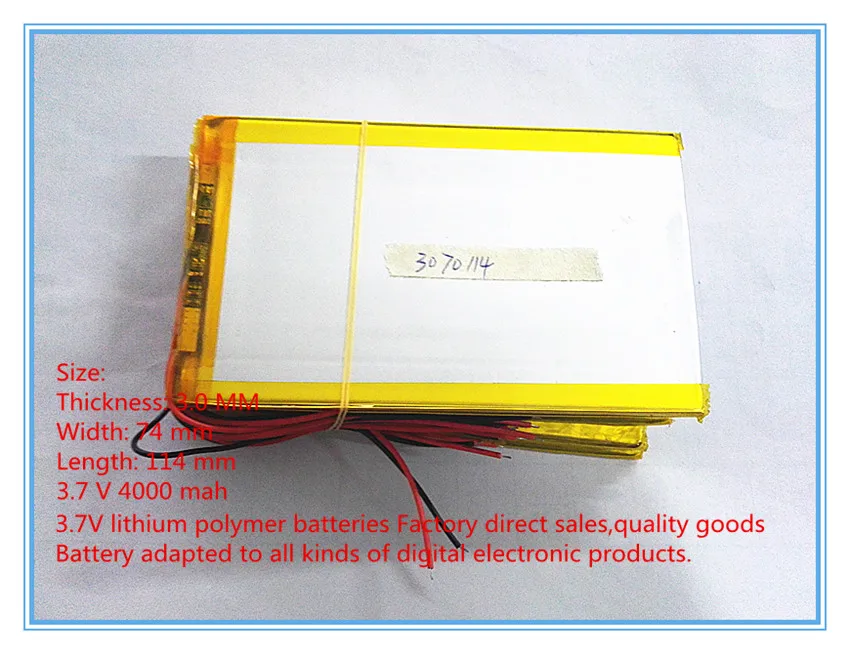3.7 V lithium Tablet polymer battery 4000 mah ultra-thin high-capacity DIY tablet 3074114
3.7 V lithium Tablet polymer battery 4000 mah ultra-thin high-capacity DIY tablet 3074114