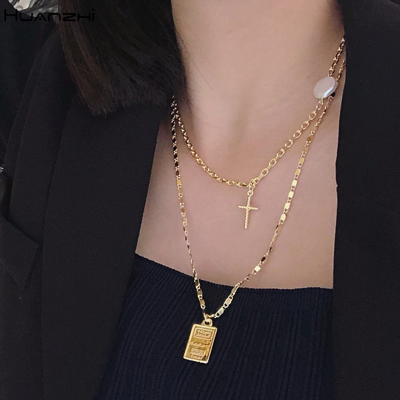 HUANZHI 2019 New Fashion Retro Gold Color Multilayer Pendant Natural Irregular Pearl Cross Long Necklaces for Women Girl Gift
HUANZHI 2019 New Fashion Retro Gold Color Multilayer Pendant Natural Irregular Pearl Cross Long Necklaces for Women Girl Gift
