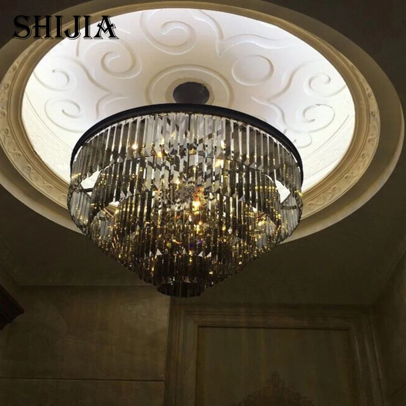 

Modern Crystal Chandelier Elegant K9 Article crystal Smoky Gray Crystal Suspension Lamparas for Cafe Restaurant Hotel