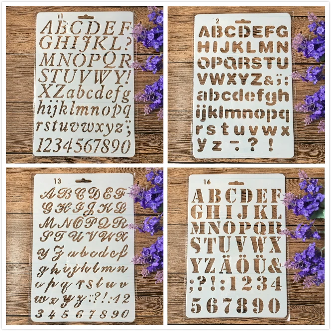 4Pcs/Set 11inch Alphabet Letters DIY Craft Layering Stencils Painting Scrapbooking Stamping Embossing Album Paper Card Template
4Pcs/Set 11inch Alphabet Letters DIY Craft Layering Stencils Painting Scrapbooking Stamping Embossing Album Paper Card Template