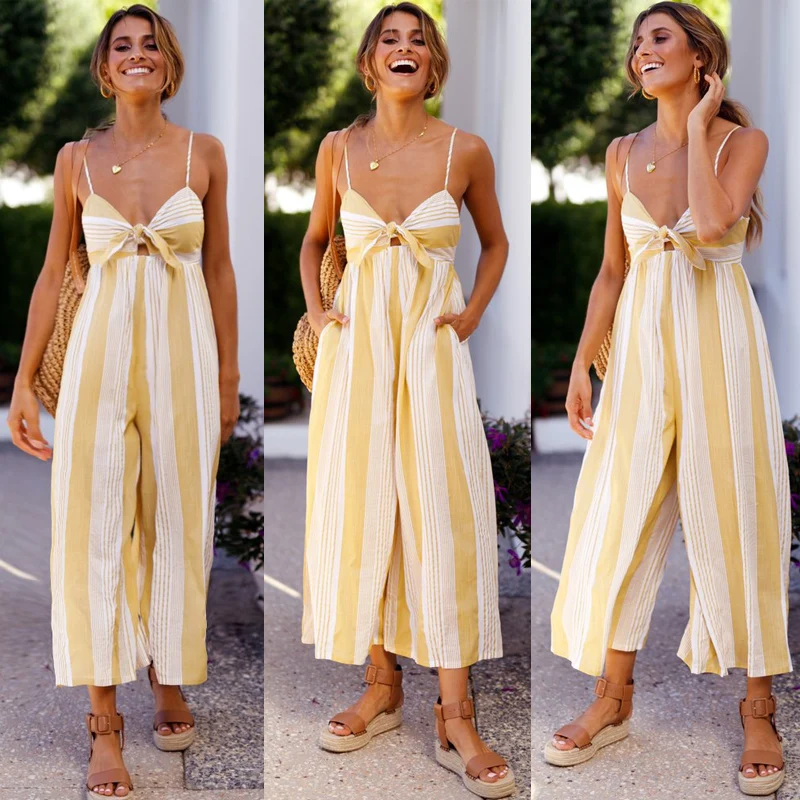 Sexy Strap ROMPER WOMEN Suspender JUMPSUIT Culotte Wide Pant Ladies Striped Overalls Elegant Bow Backless Summer Spring Palazzo
Sexy Strap ROMPER WOMEN Suspender JUMPSUIT Culotte Wide Pant Ladies Striped Overalls Elegant Bow Backless Summer Spring Palazzo